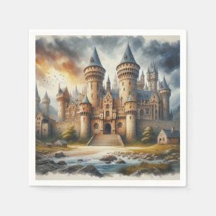 Mediaeval Castle at Sunset with Atmospheric Skies Napkin