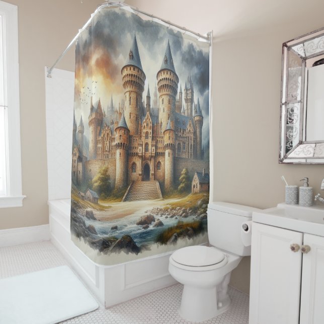 Mediaeval Castle at Sunset with Atmospheric Skies Shower Curtain (In Situ)