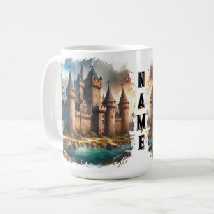 Mediaeval Castle by a Tranquil River at Sunset Coffee Mug