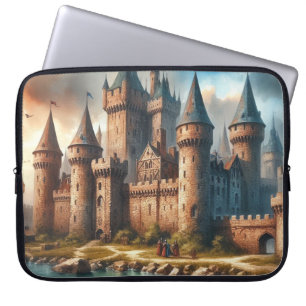 Mediaeval Castle by a Tranquil River at Sunset Laptop Sleeve