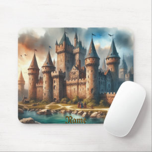 Mediaeval Castle by a Tranquil River at Sunset Mouse Mat
