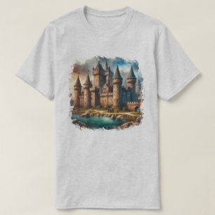 Mediaeval Castle by a Tranquil River at Sunset T-Shirt