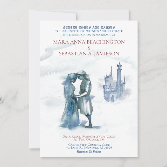 *~* Mediaeval Castle Couple in Love Wedding Invitation (Front)