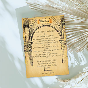 Mediaeval Castle Faux Parchment Wedding Invitation