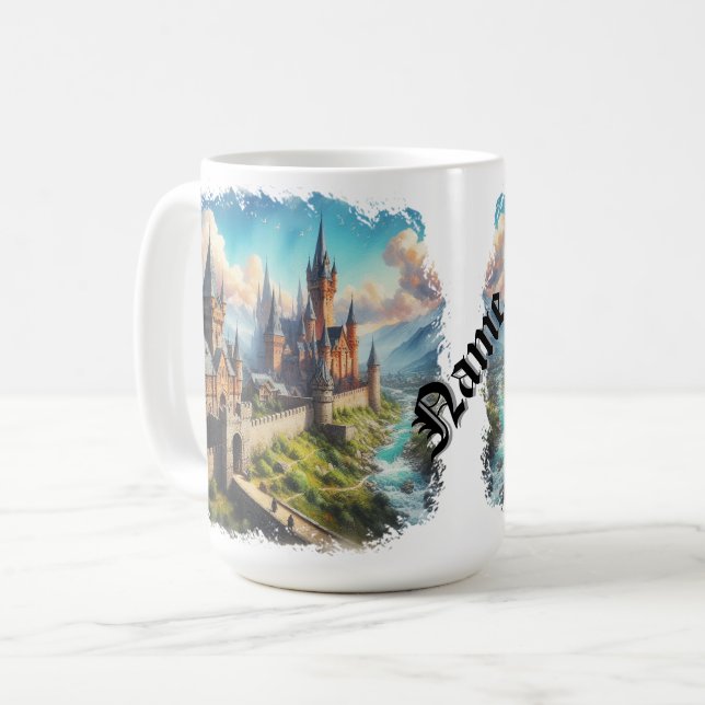 Mediaeval Castle in a Mountain Valley Landscape Coffee Mug (Front Left)