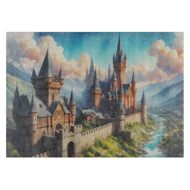 Mediaeval Castle in a Mountain Valley Landscape Cutting Board (Front)
