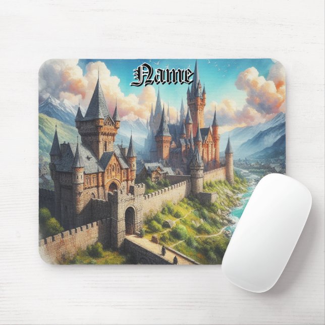 Mediaeval Castle in a Mountain Valley Landscape Mouse Mat (With Mouse)