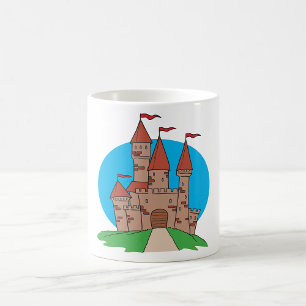 Mediaeval Castle on Hill with Red Flags Coffee Mug