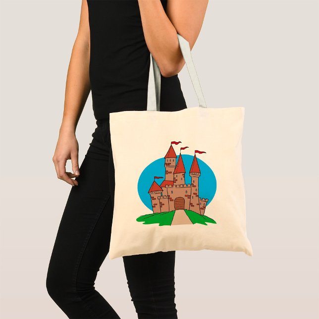 Mediaeval Castle on Hill with Red Flags Tote Bag (Creator Uploaded)