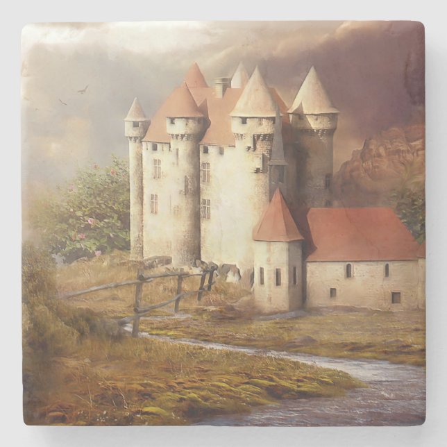 Mediaeval Castle River Run Stone Coaster (Front)
