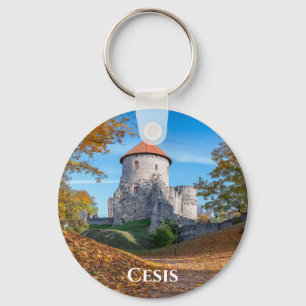 Mediaeval castle surrounded by forest key ring