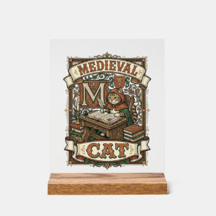 Mediaeval Cat Cat Mediaeval Manuscript Vintage Acrylic Sign