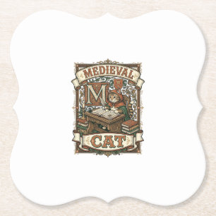Mediaeval Cat Cat Mediaeval Manuscript Vintage Paper Coaster