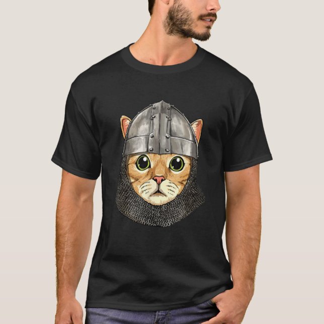 Mediaeval Cat Knight Warrior Cat Kitten Lover T-Shirt (Front)
