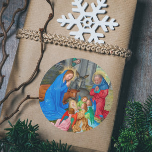 Mediaeval Catholic Christian Christmas Nativity Classic Round Sticker
