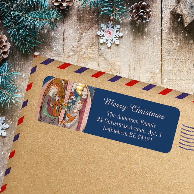 Mediaeval Catholic Merry Christmas Epiphany Magi (Medieval Catholic Christian Merry Christmas Epiphany Three Magi Kings Return Address Label)