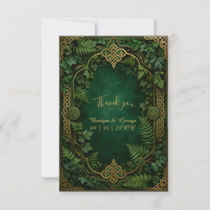 Mediaeval Celtic Emerald Green Gold Wedding Thank You Card
