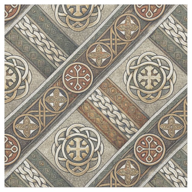 Mediaeval Celtic Knotwork Medallion Cross Pattern Fabric (Close Up)