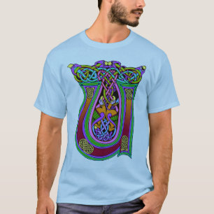 Mediaeval Celtic Monogram "U", Art Knots Design T-Shirt