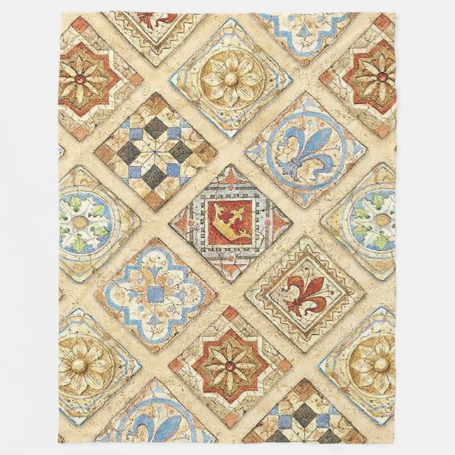 Mediaeval Ceramic Tile Crowns Fleur De Lis Fleece Blanket (Front)