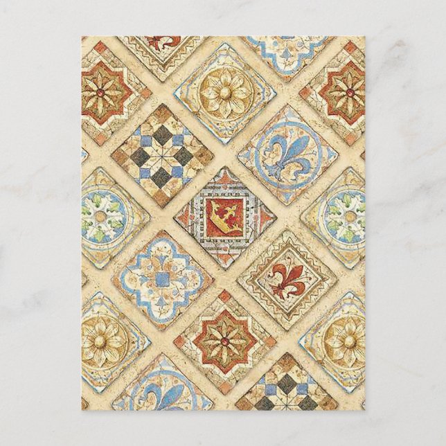 Mediaeval Ceramic Tile Crowns Fleur De Lis Postcard (Front)