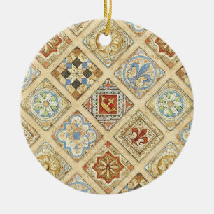 Mediaeval Ceramic Tile Crowns Fleur De Lis Tree Decoration