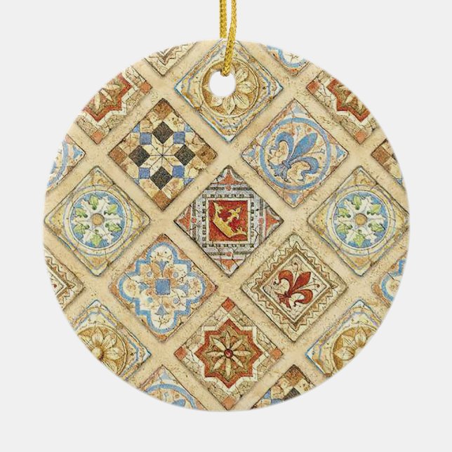 Mediaeval Ceramic Tile Crowns Fleur De Lis Tree Decoration (Front)