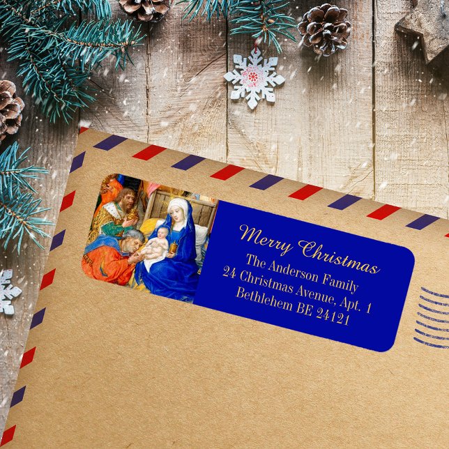 Mediaeval Christian Three Kings Merry Christmas (Medieval Manuscript Christian Catholic Three Kings Magi Epiphany Merry Christmas Address Label)