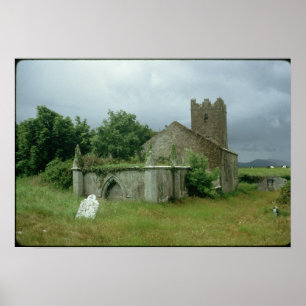 Mediaeval church and churchyard poster