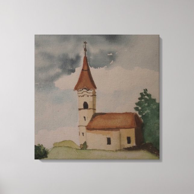 Mediaeval Church Watercolour Canvas Print (Front)