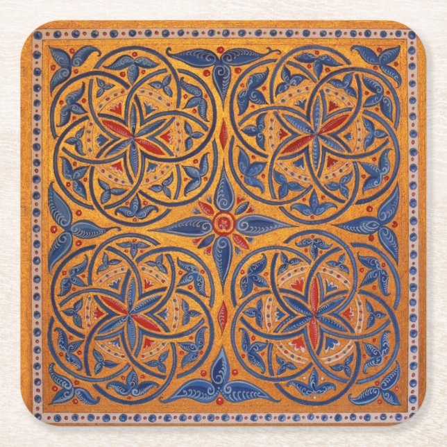 Mediaeval circles square paper coaster (Front)