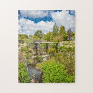 Mediaeval clapper bridge over river in Dartmoor UK Jigsaw Puzzle