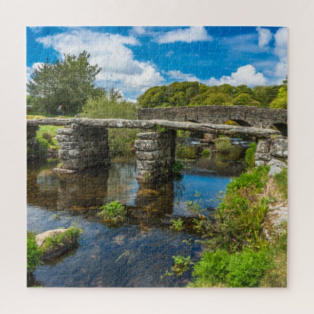 Mediaeval clapper bridge over river in Dartmoor UK Jigsaw Puzzle (Vertical)