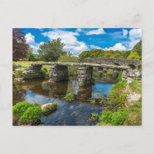 Mediaeval clapper bridge over river in Dartmoor UK Postcard