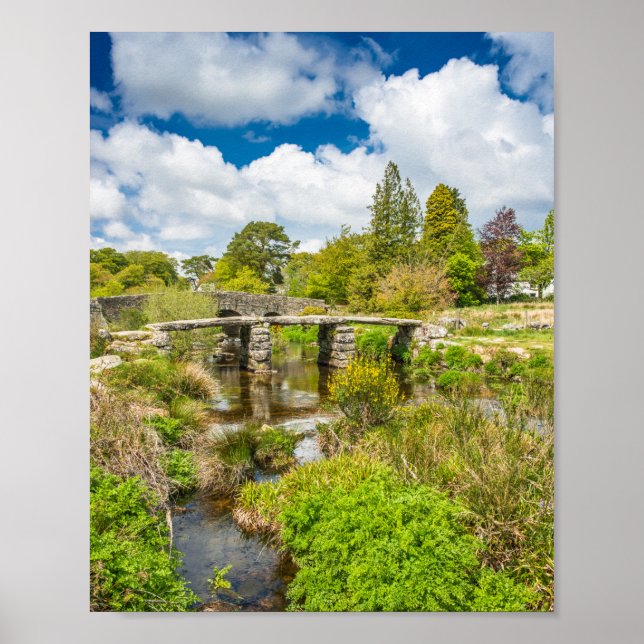 Mediaeval clapper bridge over river in Dartmoor UK Poster (Front)