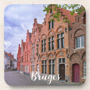 Mediaeval colourful brick houses in Bruges, Belgiu Coaster