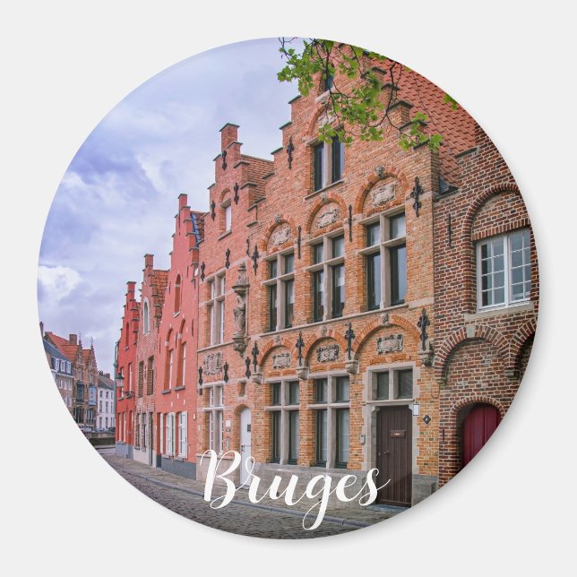Mediaeval colourful brick houses in Bruges, Belgiu Magnet (Front)