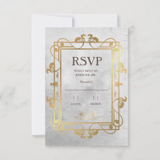 Mediaeval Concrete&Gold RSVP Card (Front)