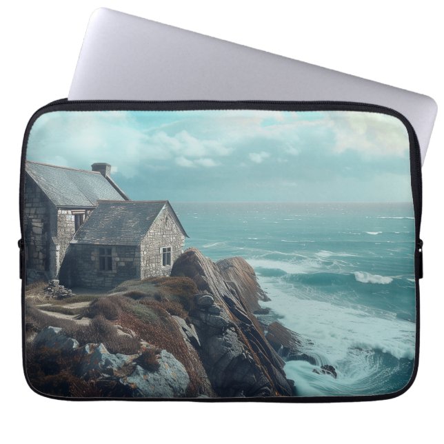 Mediaeval Cottage on a Cliff Laptop Sleeve (Front)