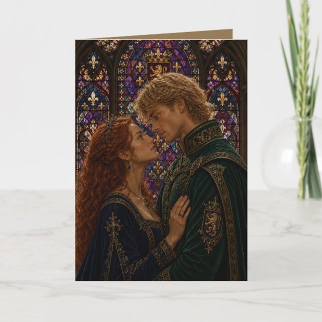 Mediaeval couple anniversary valentine card (Front)