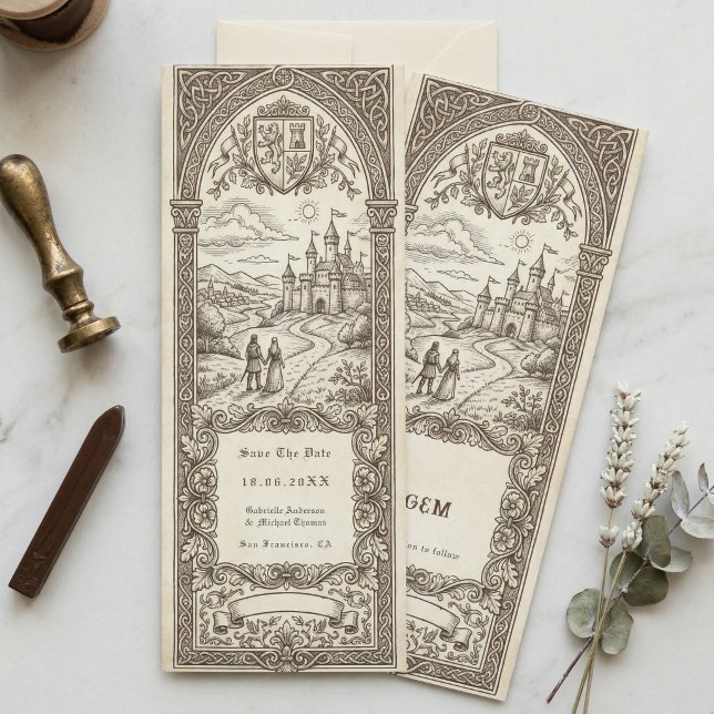 Mediaeval Crest Wedding Bookmark Save The Date Invitation (Creator Uploaded)