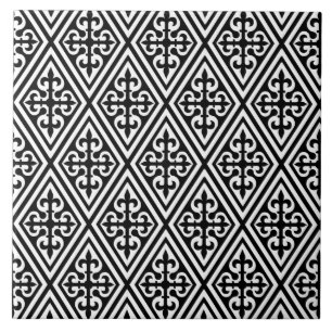 Mediaeval Cross Damask - Black and White Tile