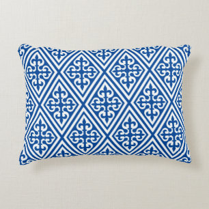 Mediaeval Cross Damask - Cobalt Blue and White Decorative Cushion