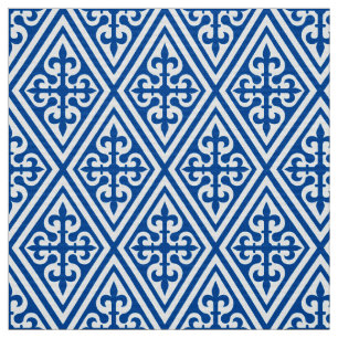 Mediaeval Cross Damask - Cobalt Blue and White Fabric