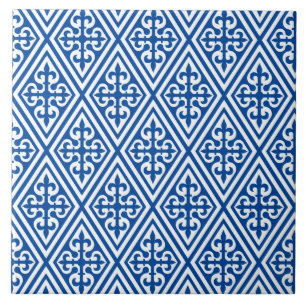 Mediaeval Cross Damask - Cobalt Blue and White Tile