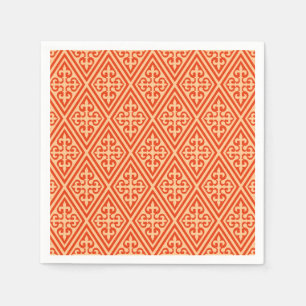 Mediaeval Cross Damask - Coral Orange and Peach Napkin