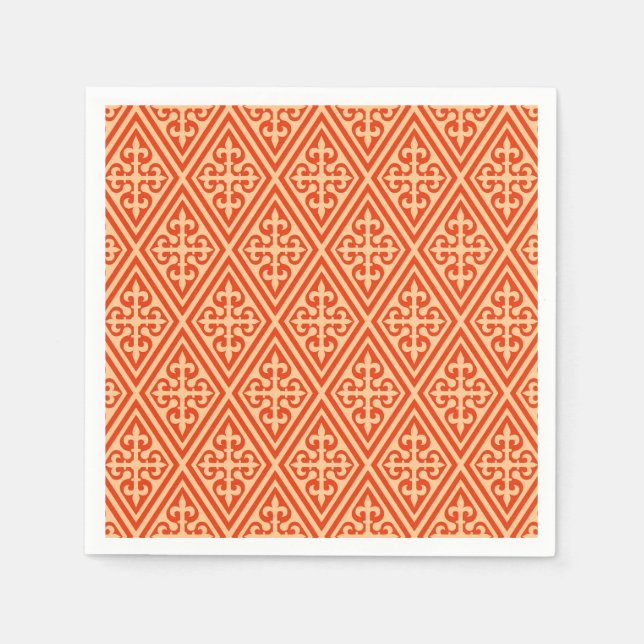 Mediaeval Cross Damask - Coral Orange and Peach Napkin (Front)