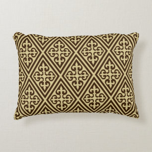 Mediaeval Cross Damask - Dark Brown and Tan Decorative Cushion