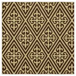 Mediaeval Cross Damask - Dark Brown and Tan Fabric