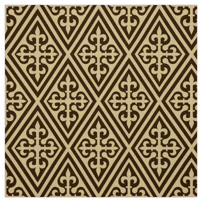 Mediaeval Cross Damask - Dark Brown and Tan Fabric (Swatch)